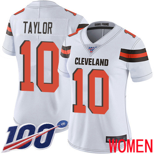 Cleveland Browns Taywan Taylor Women White Limited Jersey #10 NFL Football Road 100th Season Vapor Untouchable->women nfl jersey->Women Jersey
